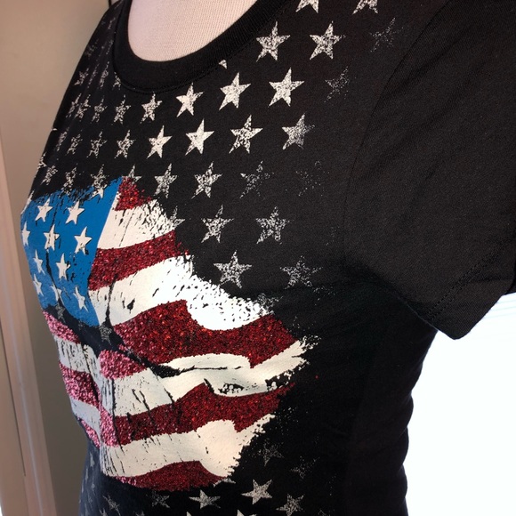 American Flag Glitter Lips T-shirt, Sz M - Picture 6 of 12